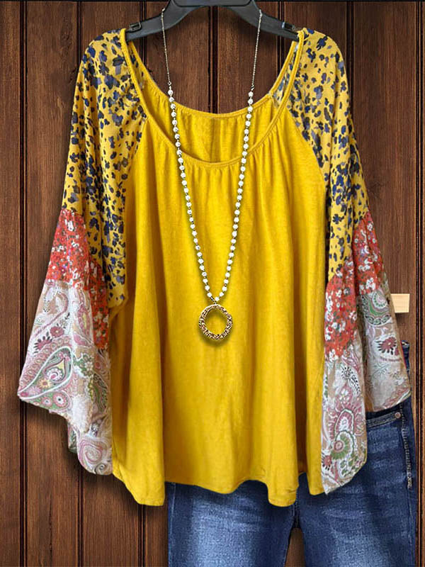 Ethnic Floral Ruffle Casual Blouse