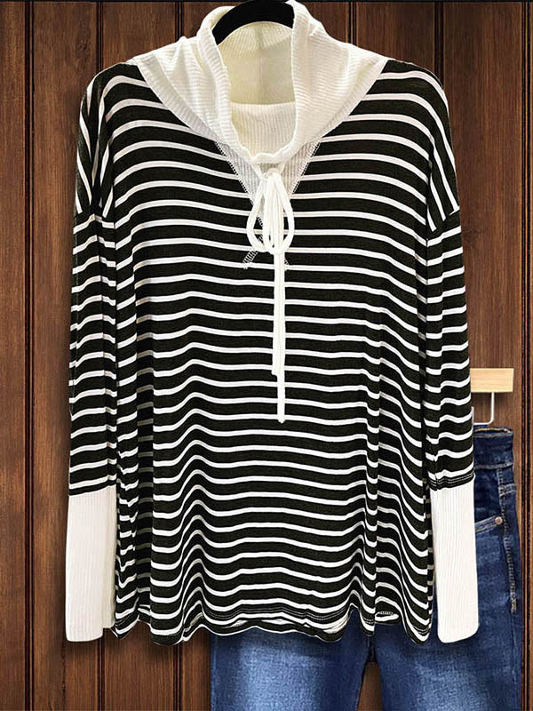 Striped Patchwork Hooded Casual Top