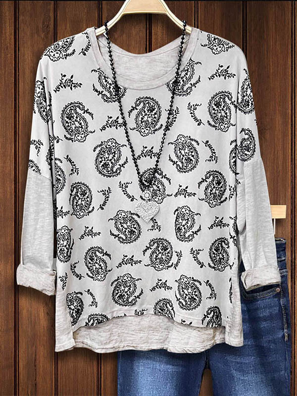 Paisley Print Patchwork Casual Top