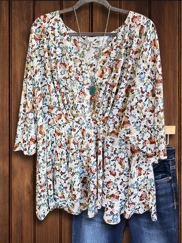 Floral Pleated Casual Blouse