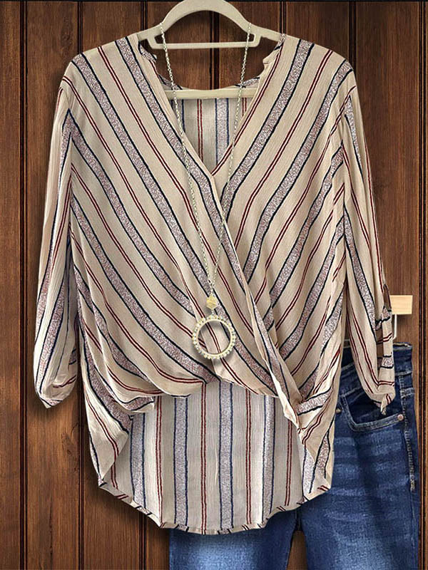 Vintage Striped Cross Neck Blouse