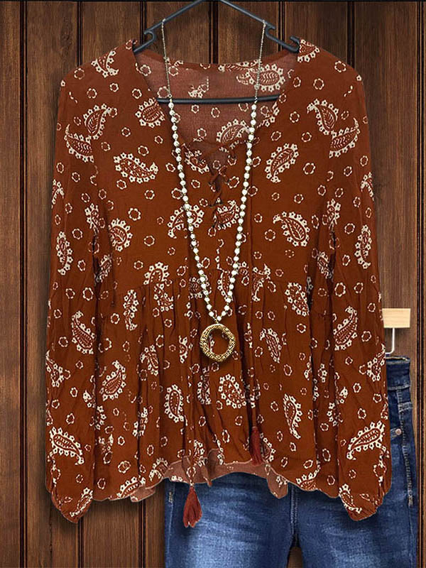 Ethnic Printed Fringed Casual Blouse