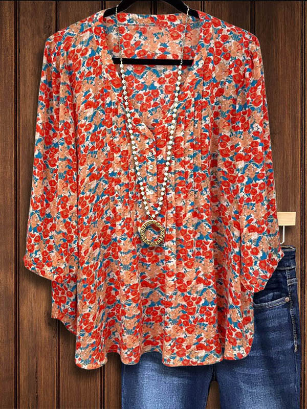 Floral Pleated Casual Blouse