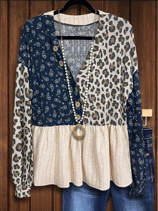 Paisley Leopard Print Casual Blouse