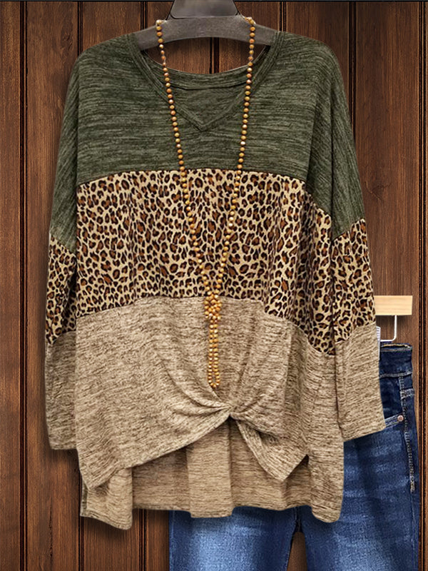 Leopard Print Patchwork Loose Casual Blouse