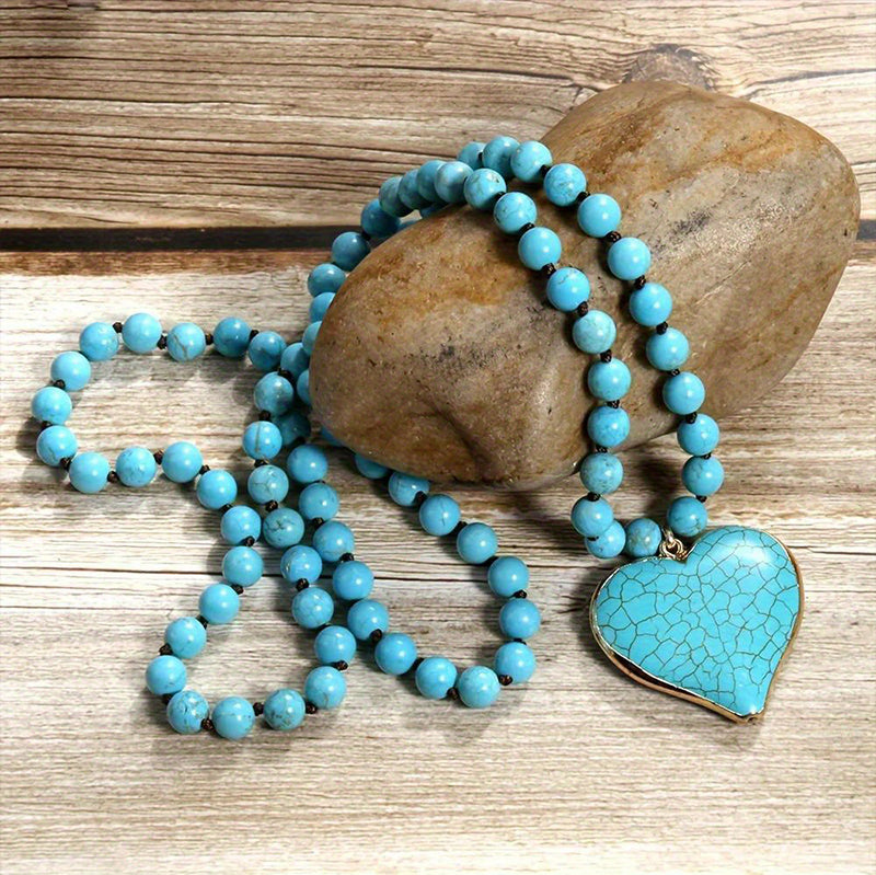 Retro Ethnic Style Turquoise Love Handmade Necklace