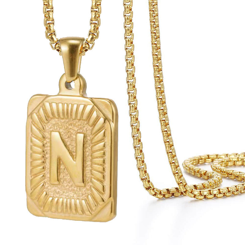 The Square Engraved Initial Pendant Necklace