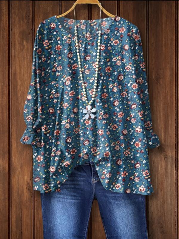 Blue Floral Babydoll Blouse