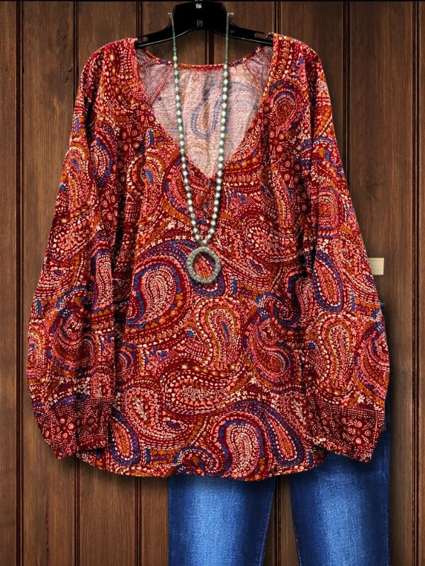 Crimson Paisley Lantern Sleeve Top