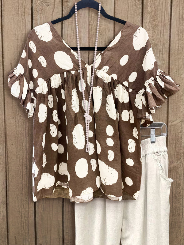 Cow Print Ruffle Sleeve Top