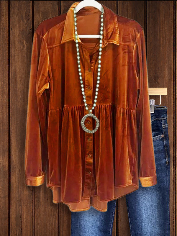 Fall In Love Velvet Babydoll Tunic-Burnt Orange