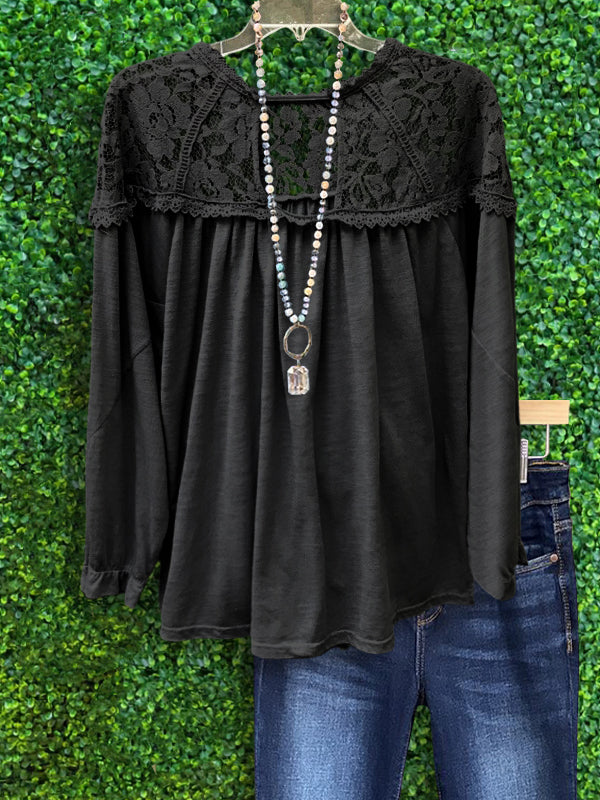 Casual Lace Panel Top