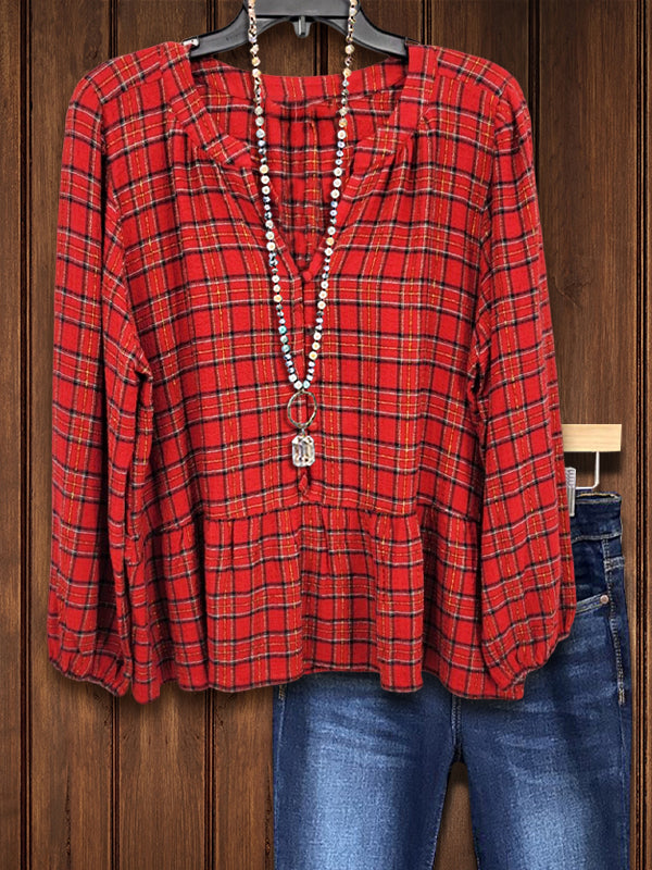 Red Plaid Button Down Top