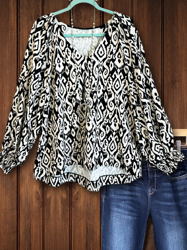 Tribal Print Gathered Top