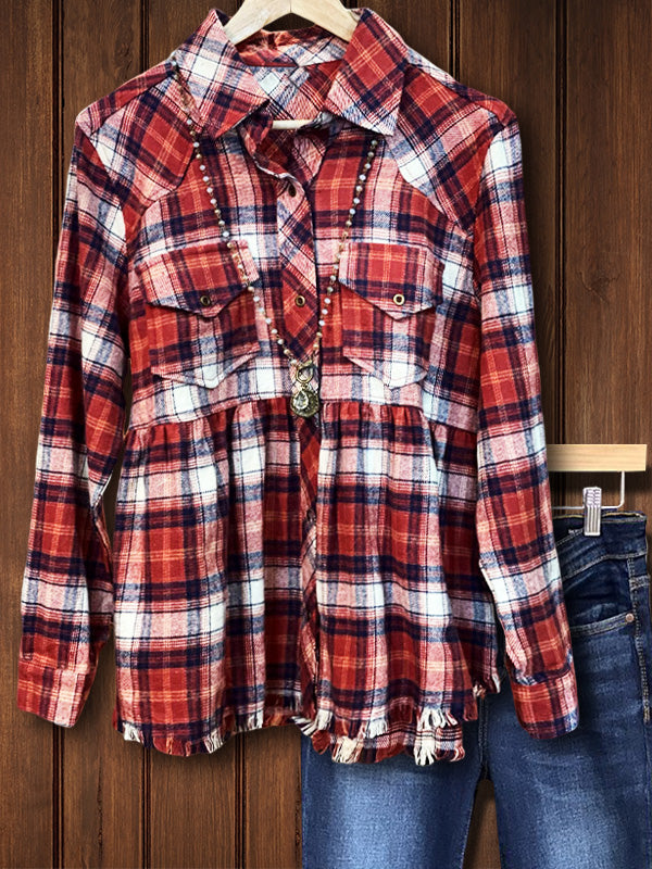 Plaid Pocket Ruched Shirt