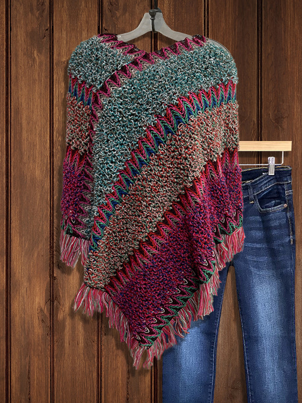 Fashion Ethnic Style Colorblock Tassel Mohair Shawl