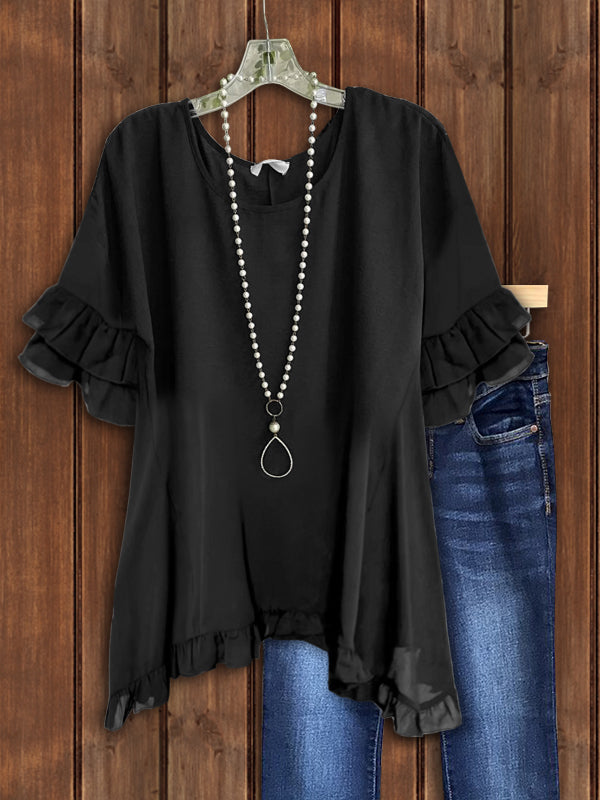 Casual Double Layer Ruffle Top