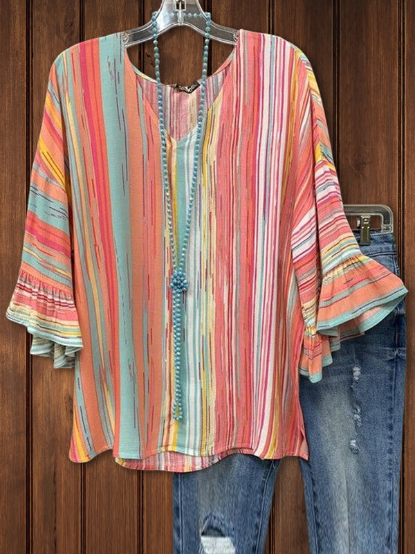 Colorful Stripe Ruffle Top