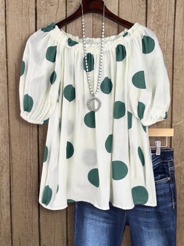 Polka Dot Puff Sleeve Top