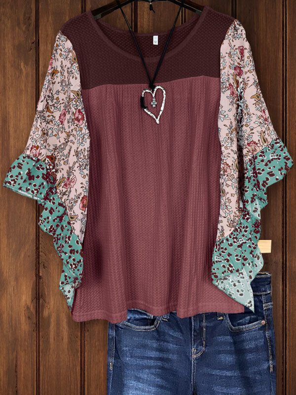 Mixed Floral Print Sleeve Tee